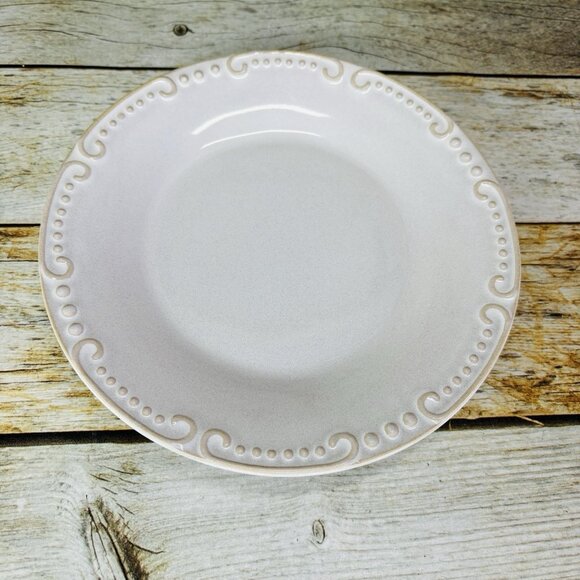Pier 1 NATALIA Cream Embossed Dots & Scrolls Stoneware Salad Lunch Plates Set 2 - Picture 4 of 13